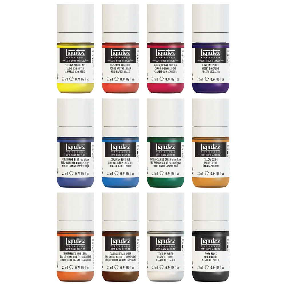 Liquitex Soft Body Acrylics 12x22ml Set Essentials **ND**