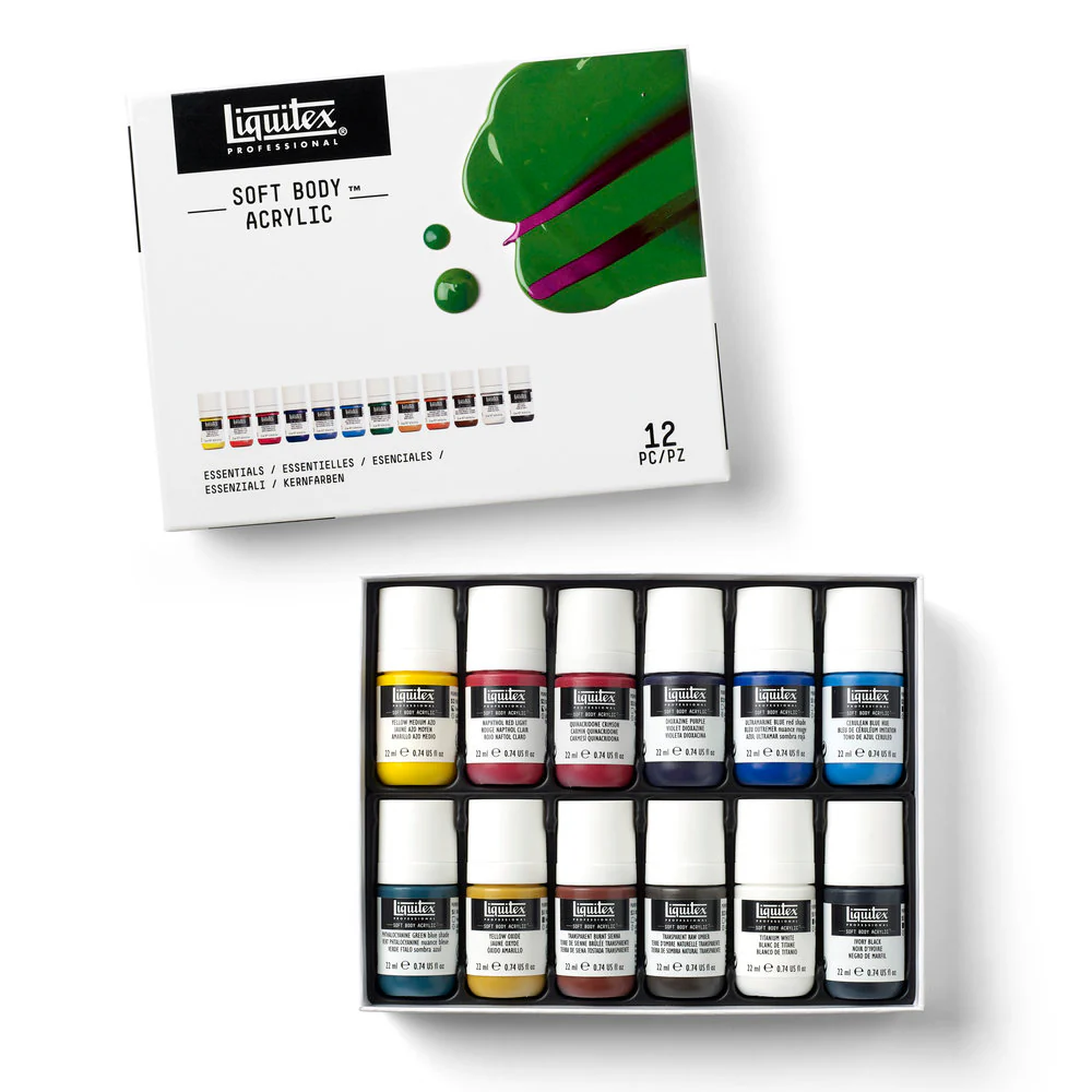 Liquitex Soft Body Acrylics 12x22ml Set Essentials **ND**