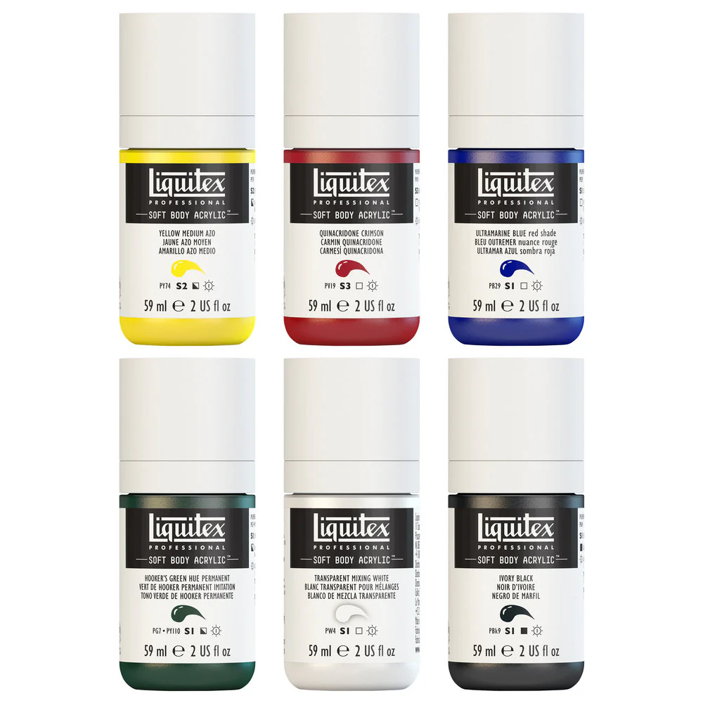 Liquitex Soft Body Acrylics 6x59ml Set Mixing **ND**