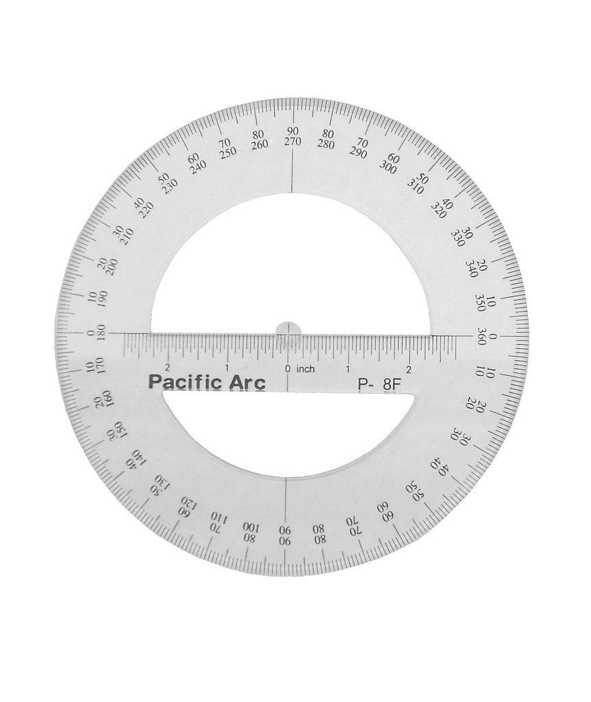 Pacific Arc Protractor 360 degrees Acrylic 8"