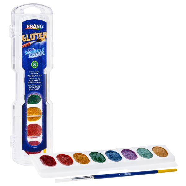 Prang Washable Watercolour Glitter Set 8 Count with Brush Non-Refillable (80515)