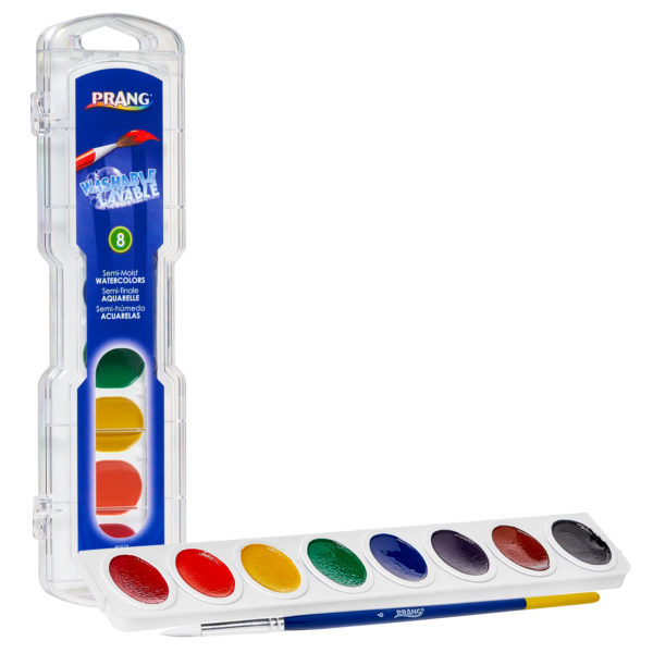 Prang Washable Watercolour Set 8 Count with Brush Non-Refillable (80525)