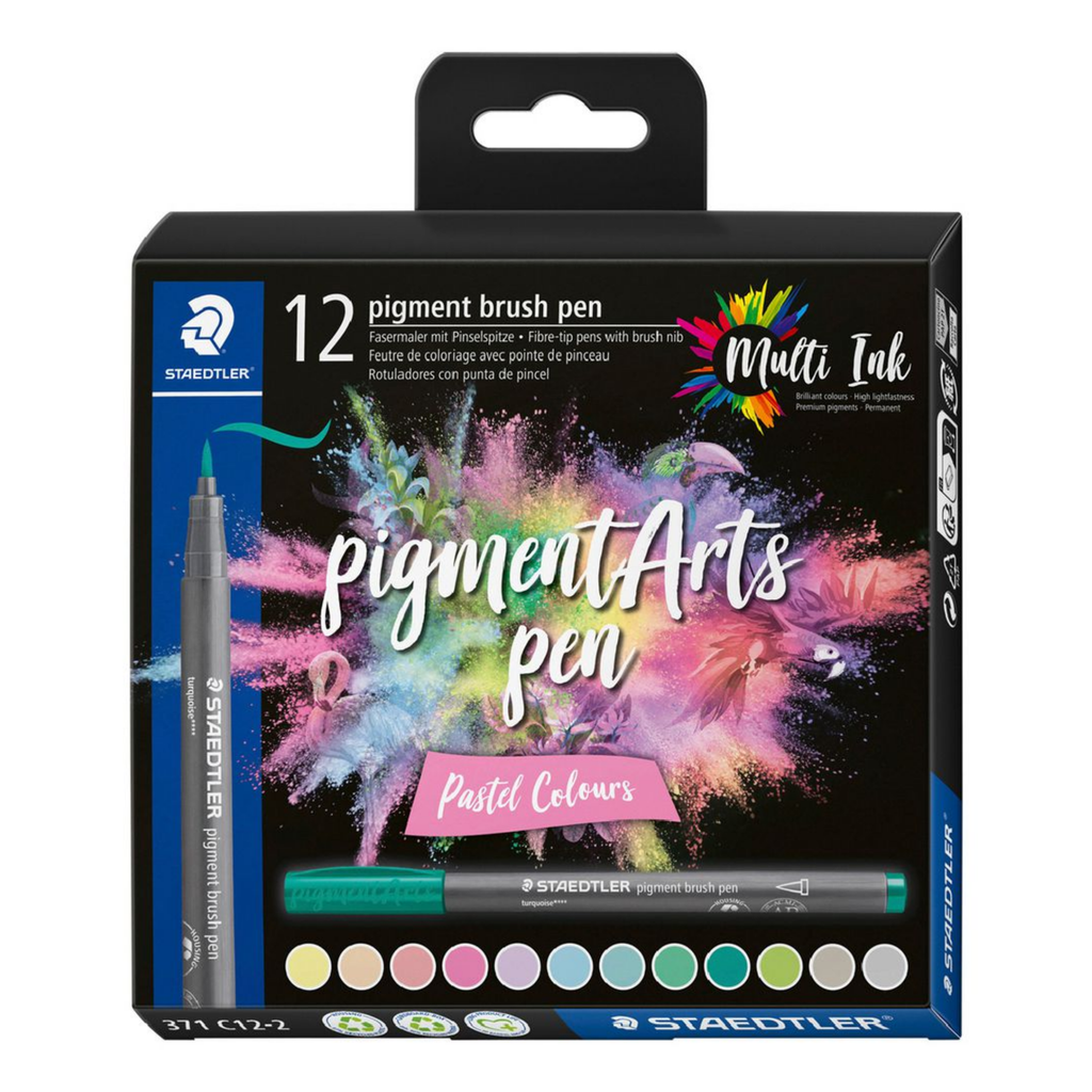 Staedtler Pigment Arts Brush Pen Set 12 Pastel Colours **ND**