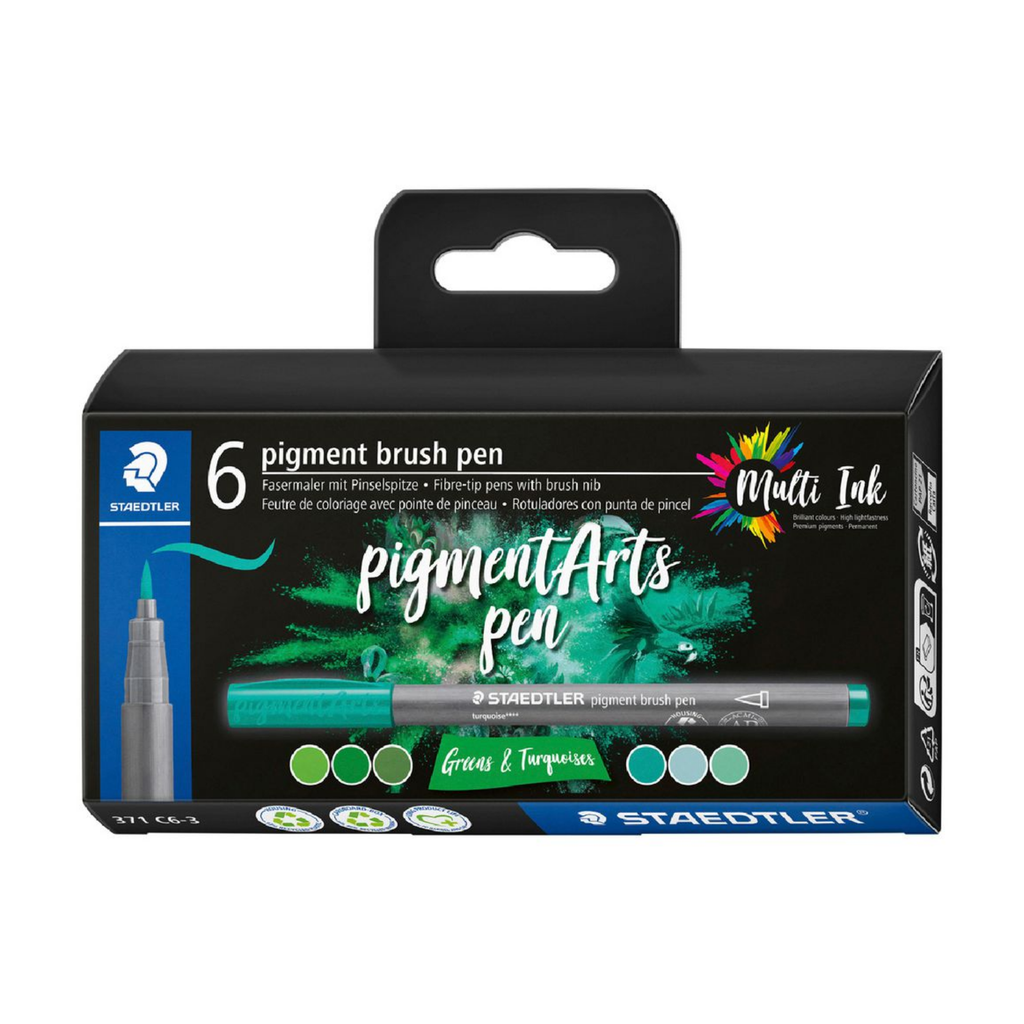 Staedtler Pigment Arts Brush Pen Set Greens and Turquoises **ND**