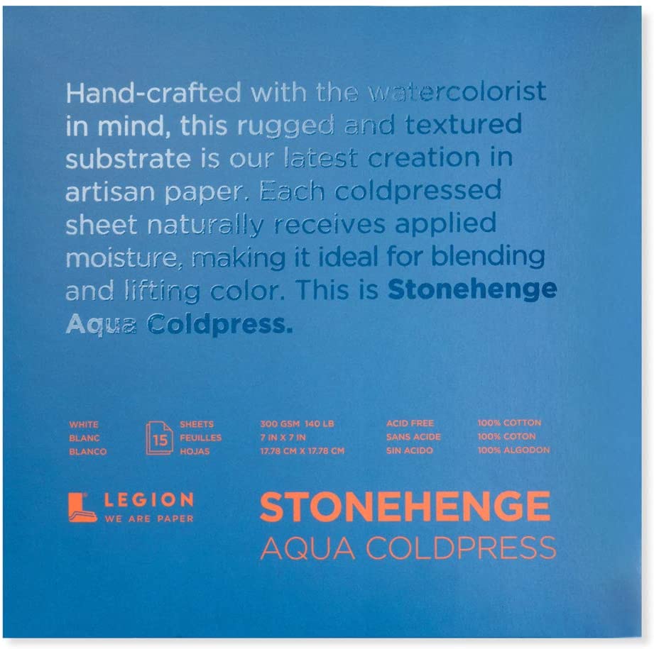 Stonehenge Block 7"x7" Aqua Cold Press 140lb 15 sheets