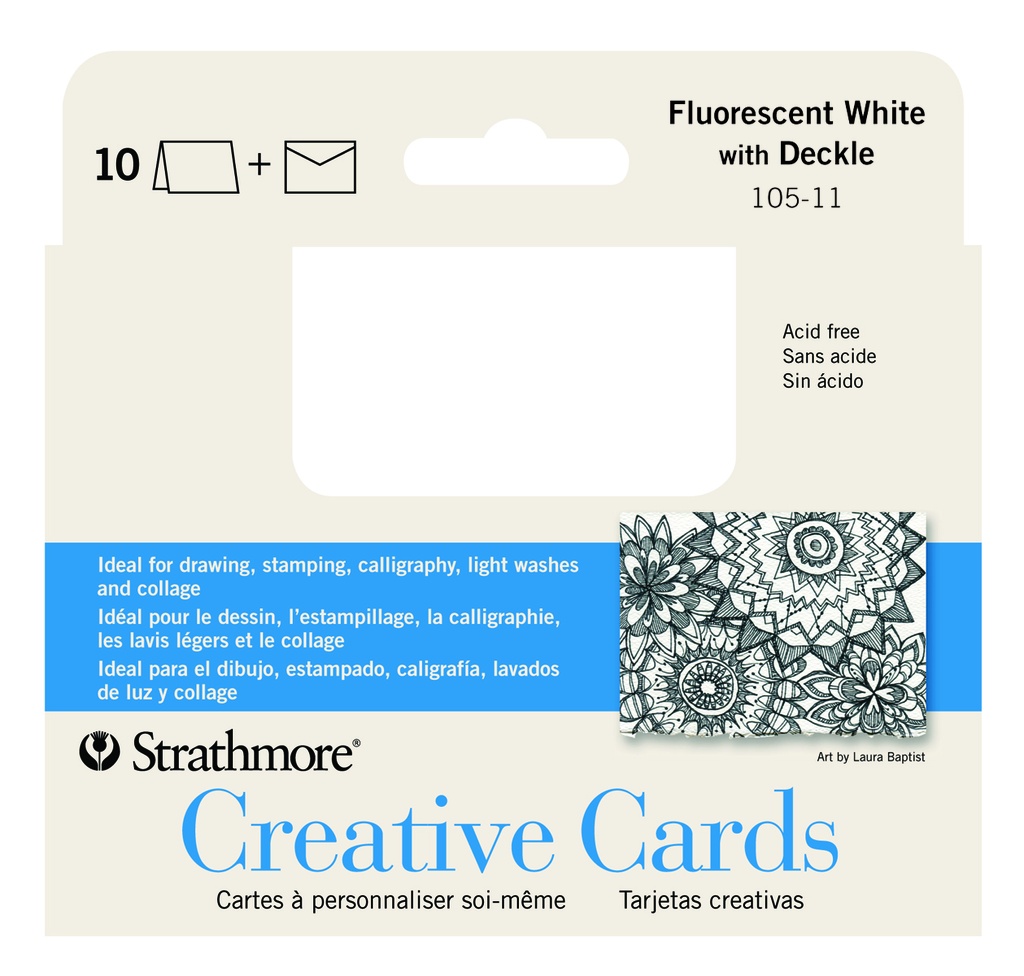 Strathmore Cards Creative Fluor. White/Deckle 3.5" x 4.875" 10pk