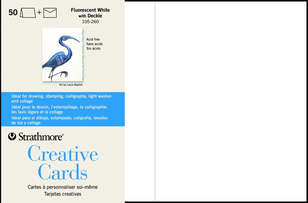 Strathmore Cards Creative Fluor. White/Deckle 5" x 6.875" 50pk