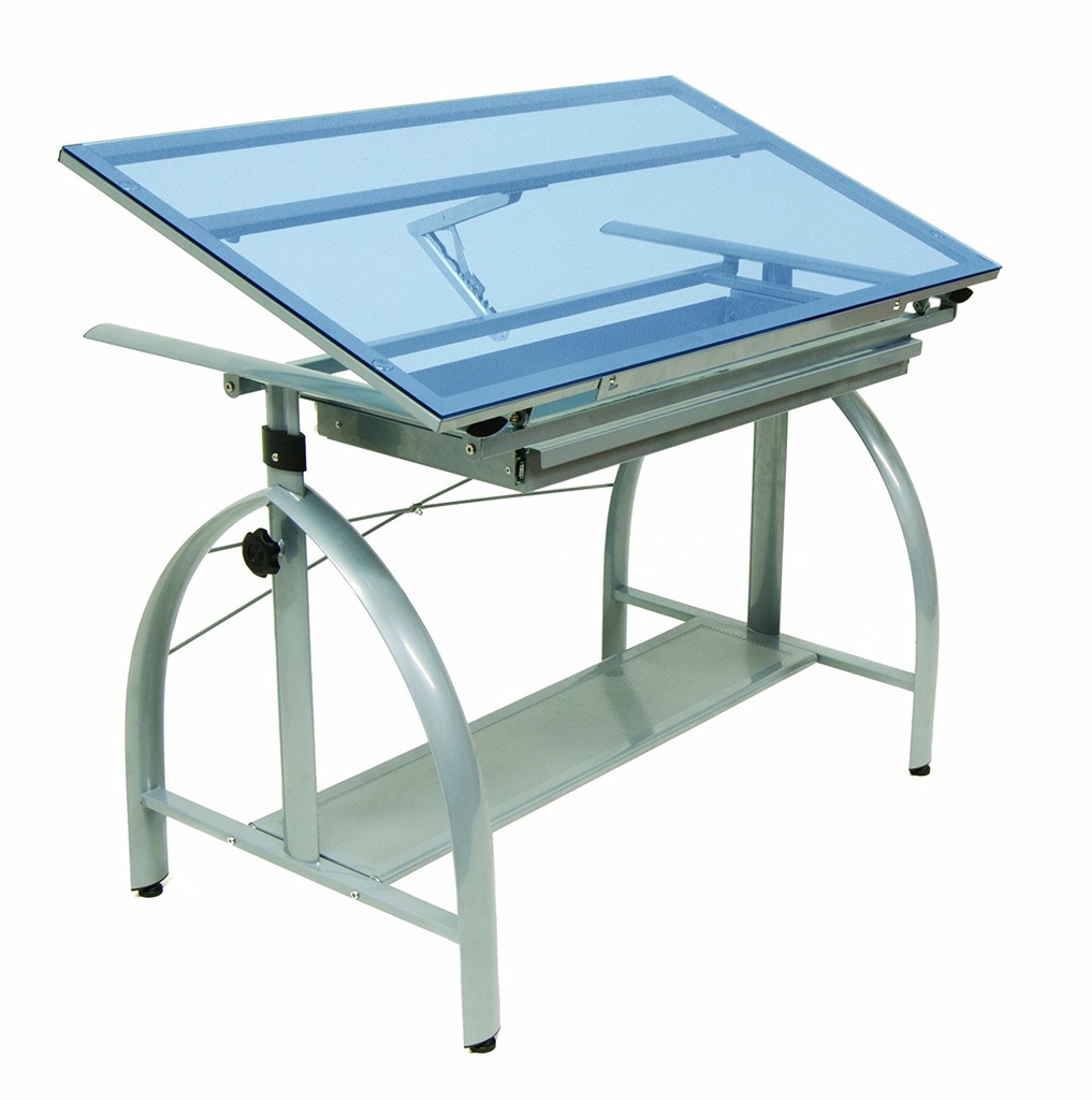 Studio Designs Avanta Drafting Table - Silver/Blue Glass