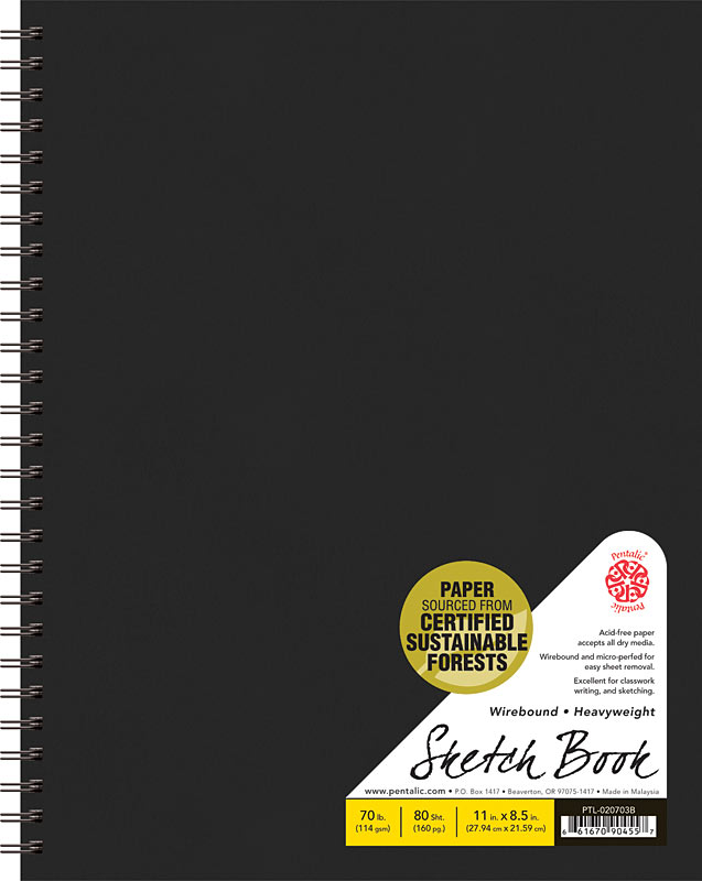 Pentalic Sketchbook Wirebound Black 8.5" x 11" (Linin Cover Finsh) **ND**