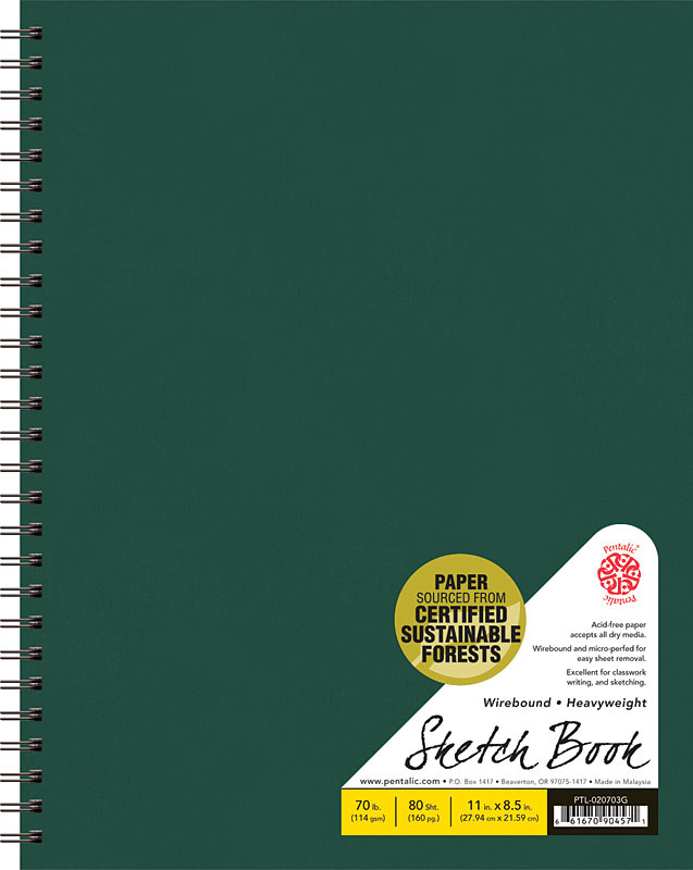 Pentalic Sketchbook Wirebound Green 8.5" x 11" (Linin Cover Finsh) **ND**