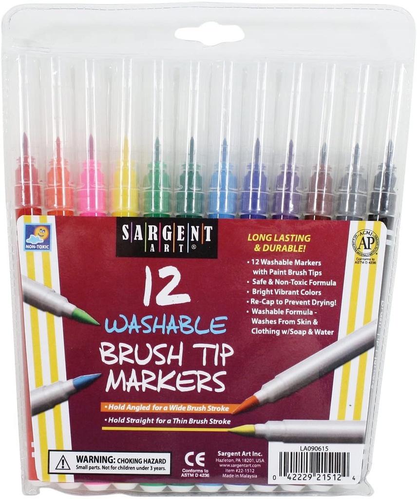 Markers Brush Tip Washable 12 Count Sargent Art (22-1512)