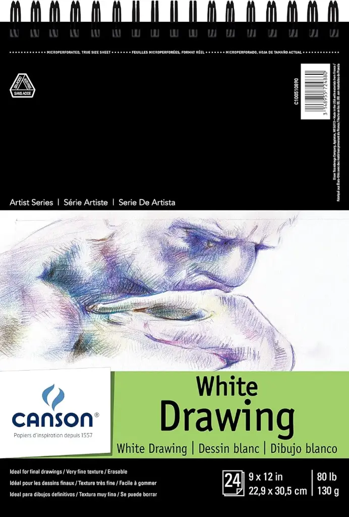 Canson Artist Series Drawing Paper, Wirebound Pad, 9x12 inches, 24 Sheets (80lb/130g)