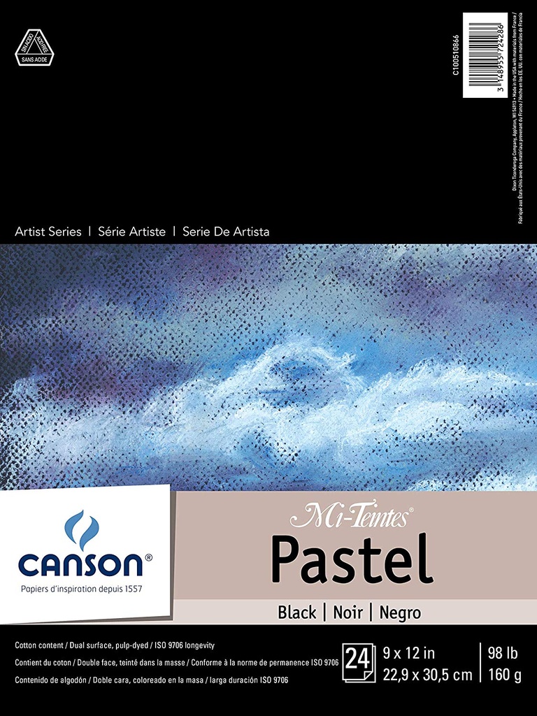 Canson Mi-Teintes Pastel Black Pad 9x12 98lb
