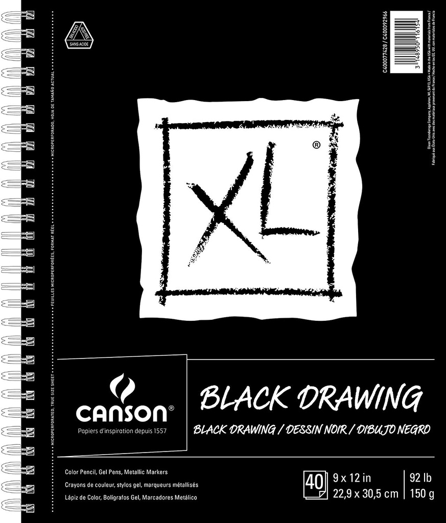 Canson XL Drawing Black Side Coil 9x12 70lb
