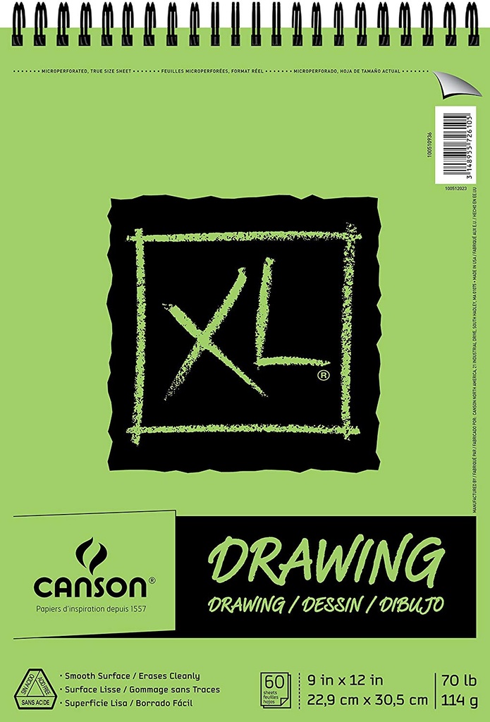 Canson XL Drawing Top Coil 9x12 70lb