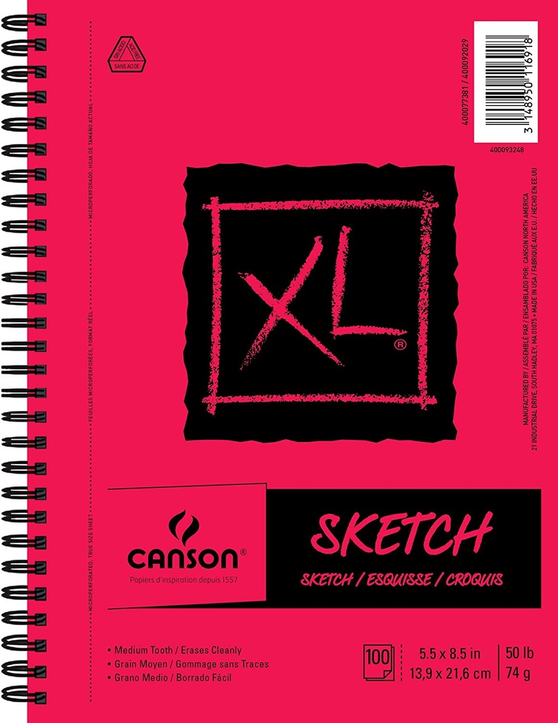 Canson XL Sketch Pad Coil 5.5x8.5 50lb