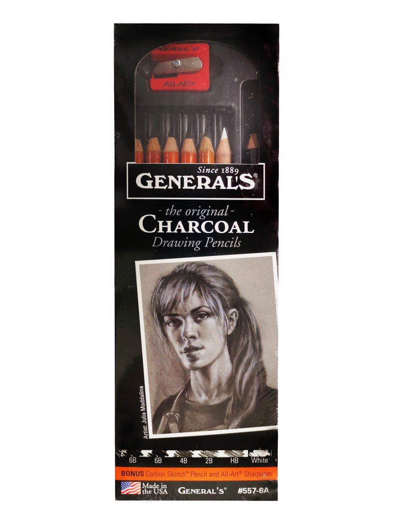Charcoal Pencil Set Assorted Degrees with Carbon Sketch & Sharpener