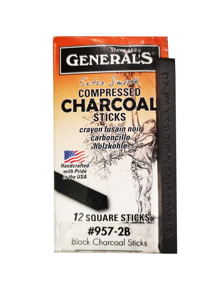 Compressed Charcoal Square Sticks 12 per Box (957-2B)