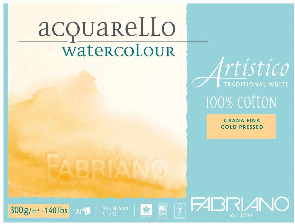 Fabriano Artistico Watercolour Block CP 140lb Trad. White 12"x18" 20shts