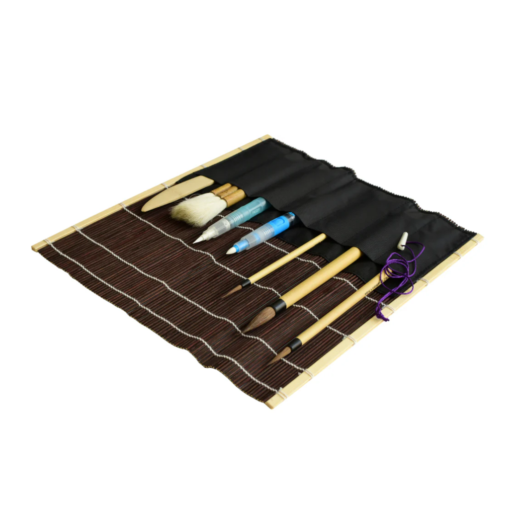 Yasutomo Fudemaki Brush Holder Brown with Pockets