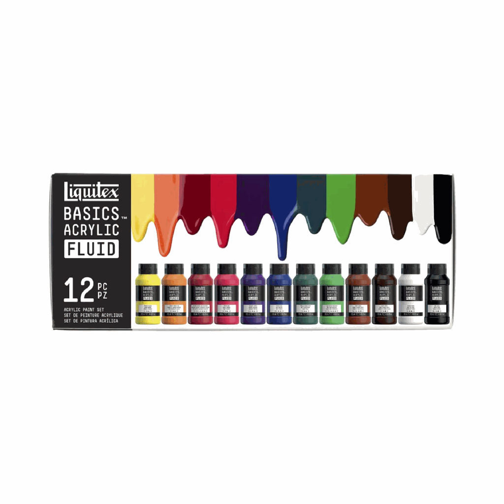 Liquitex BASICS Acrylic Fluid Set 12 x 118ml Colours **ND**