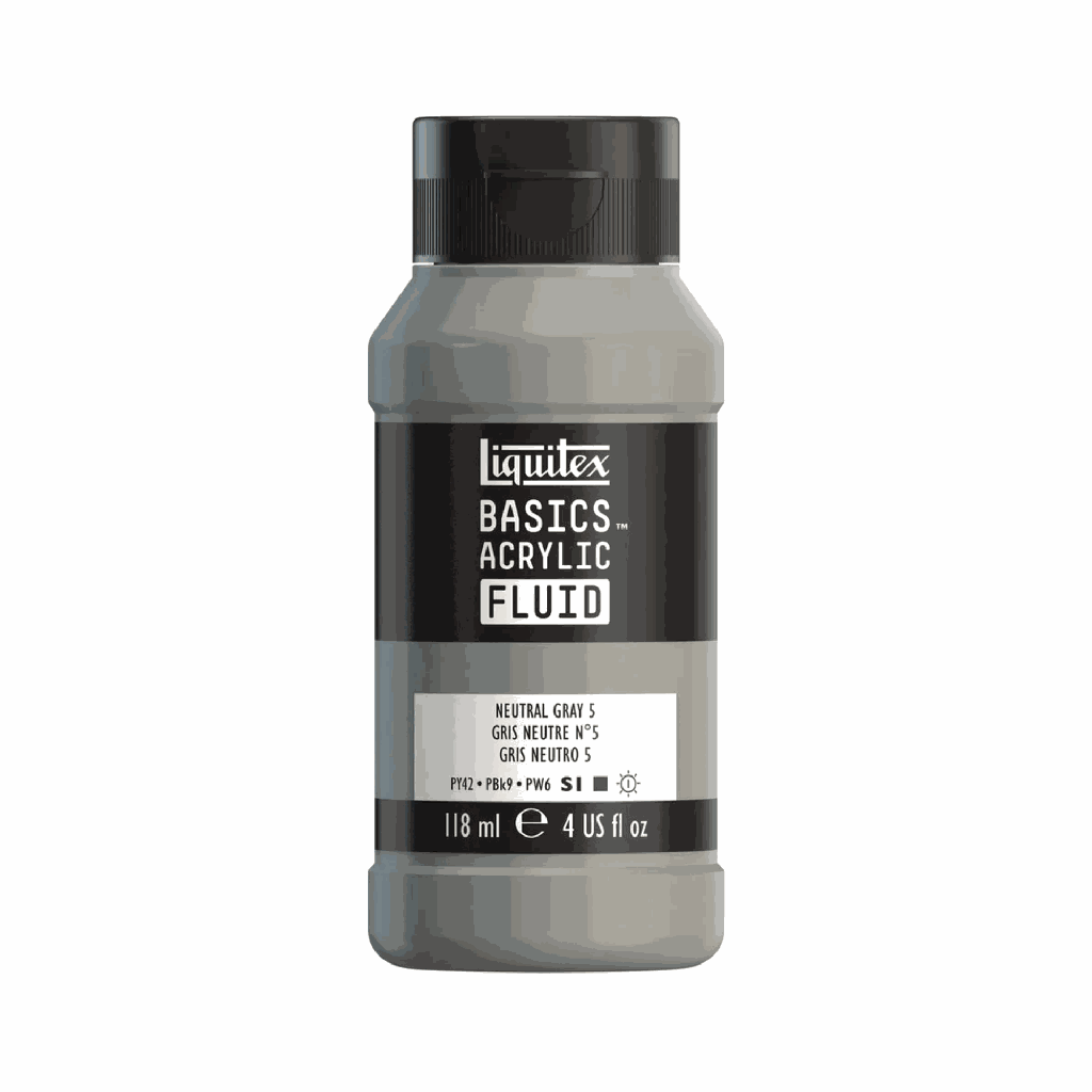 Liquitex Basics Fluid Acrylic 4oz Neutral Grey 5 **ND**