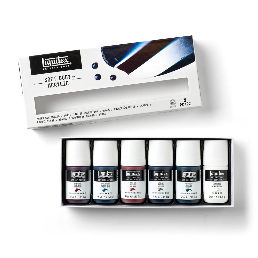Liquitex Soft Body Acrylics 6x59ml Set Muted Collection + White **ND**