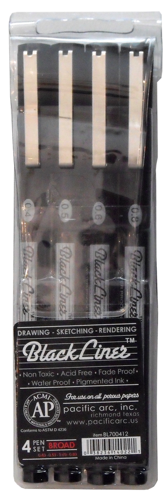 Pacific Arc Black Liner 4 Pen Set - Drawing 0.1/0.3/0.5/0.8