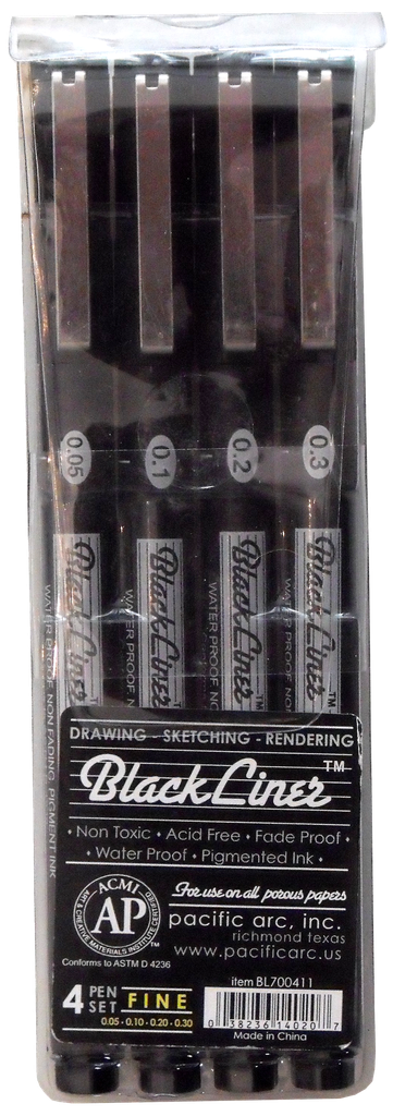 Pacific Arc Black Liner 4 Pen Set - Fine 0.05/0.1/0.2/0.3