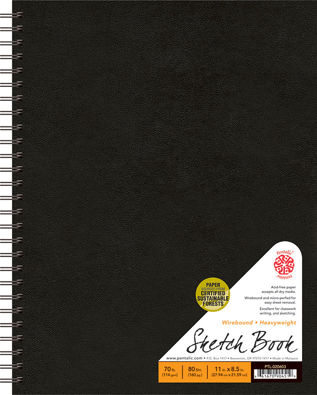 Pentalic Sketchbook Hardcover Wirebound 8.5" x 11" 70lb 80shts