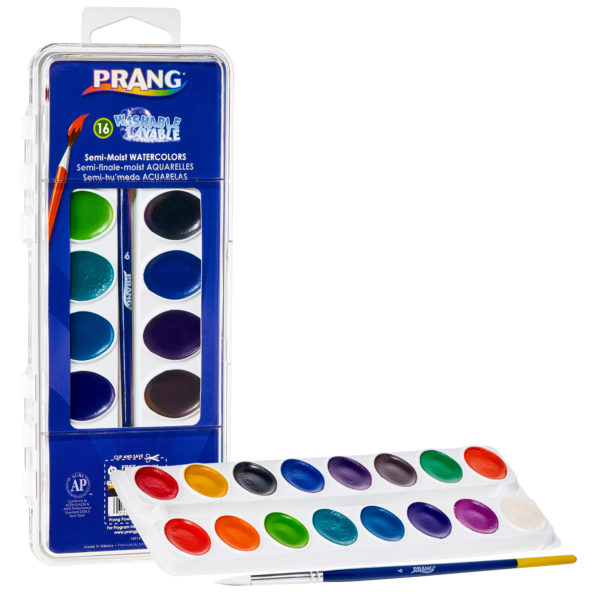 Prang Washable Watercolour Set 16 Count with Brush Non-Refillable (16016)