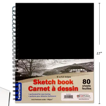 Selectum Sketch Book Black Hardcover Coiled 9"x12" Perforated 80 sheets