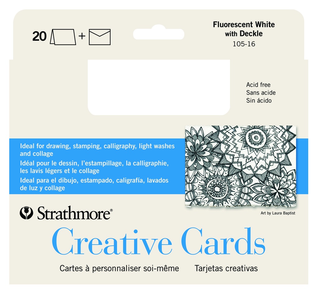 Strathmore Cards Creative Fluor. White/Deckle 5" x 6.875" 20pk