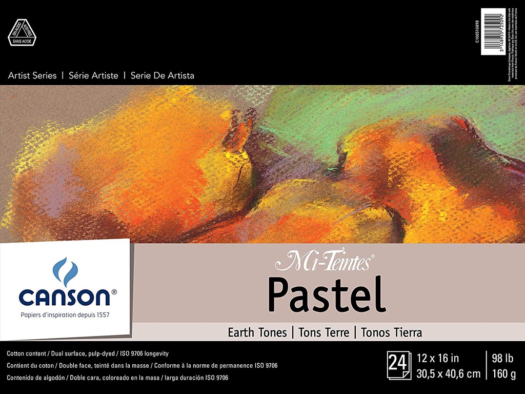 Canson Mi-Teintes Pastel Earth Tones Pad 12x16 98lb
