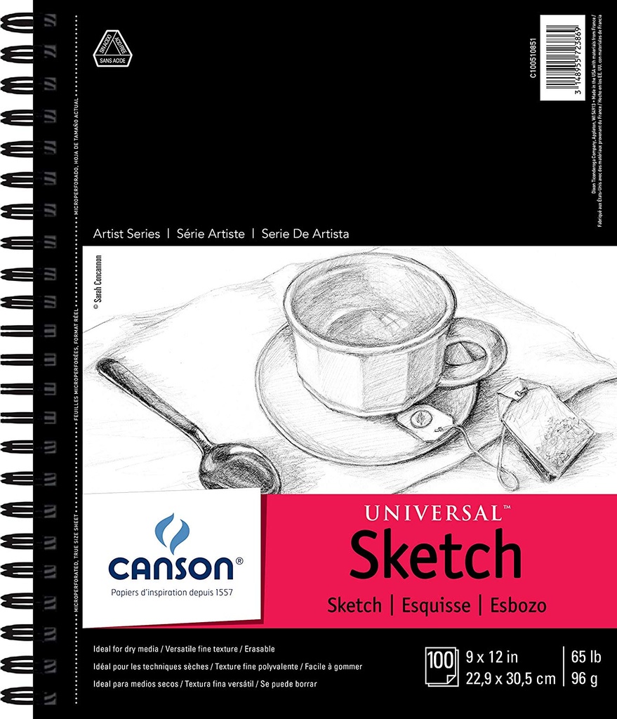 Canson Universal Sketch Pad Wire Bound 9x12 (100 Shts) 65lb