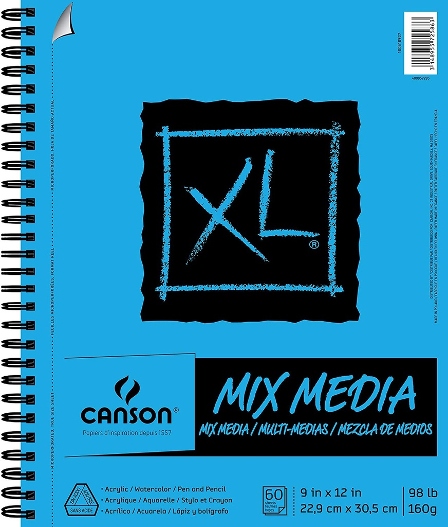 Canson XL Mix Media Coil 9x12 98lb