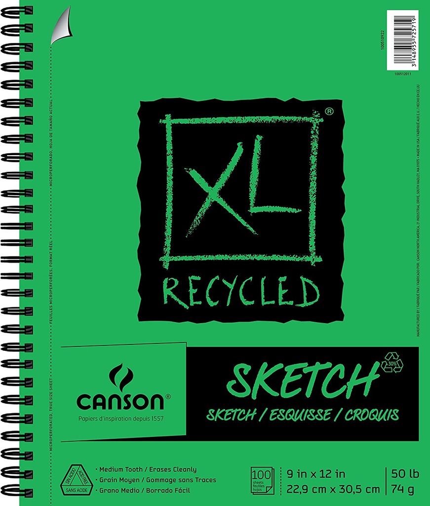 Canson XL Recycled Sketch Side Coil 9"x12"