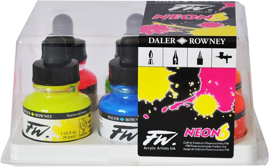 Daler Rowney FW Ink Set Fluorescent Colours (6 x 29.5ml)