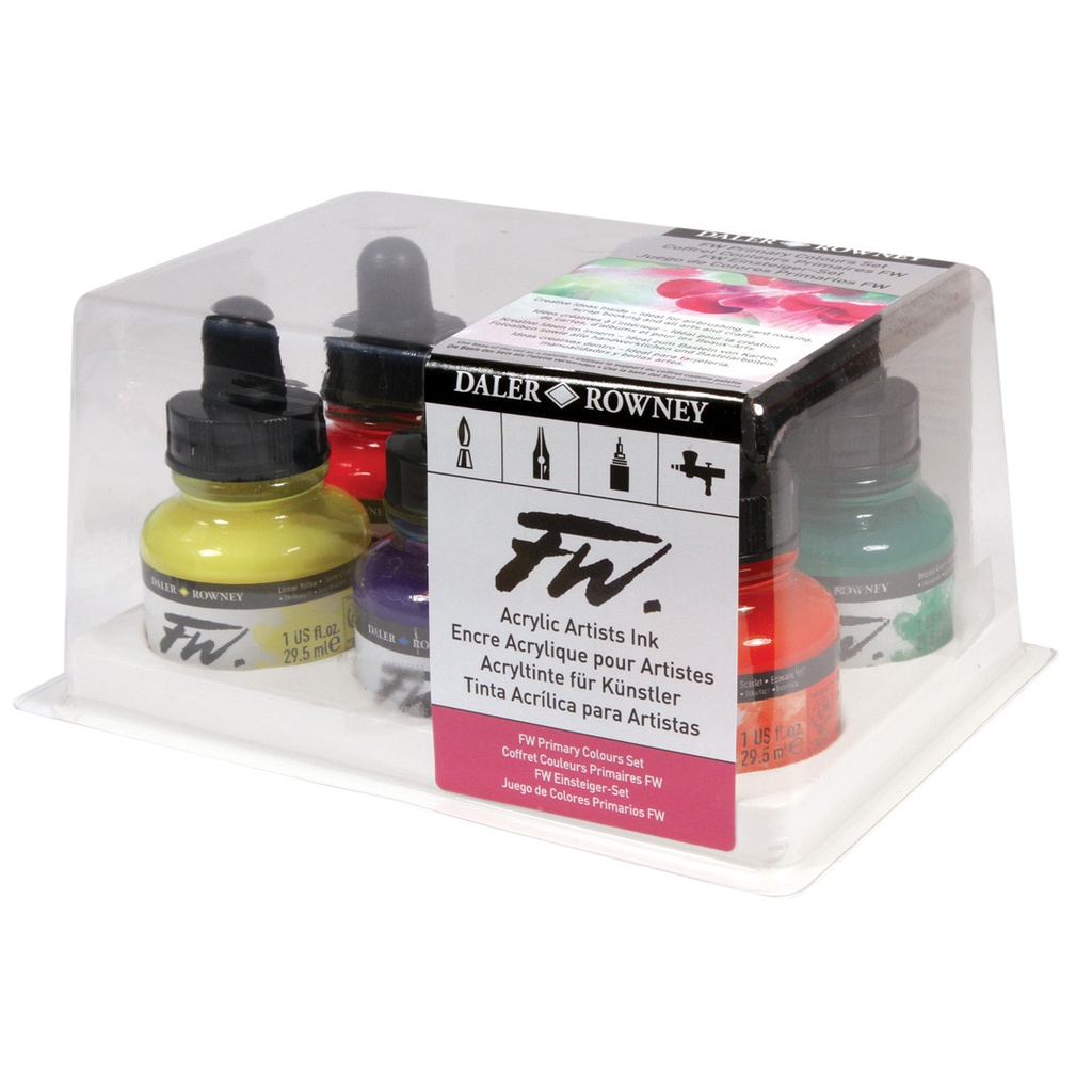 Daler Rowney FW Ink Set Primary Colours (6x 29.5ml)